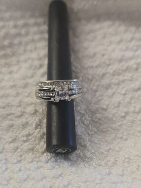 Classic Silver-tone Cubic Zirconia Bridal Ring Set - Silver